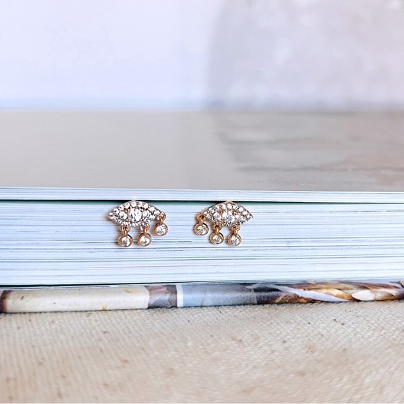 Stud Evil Eye with Drops Earrings 18k Gold Plated Luxury Jewelry - Picture 3 of 9